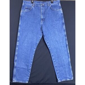 Wrangler Jeans Mens 40x32 Blue Denim Cotton Rugged Wear Relaxed Fit Straight Leg